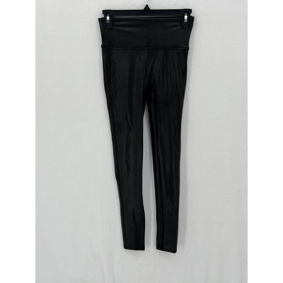 SPANX Pants - Spanx Leggings Womens Small Black Faux Leather Coated Compression Shaping Party